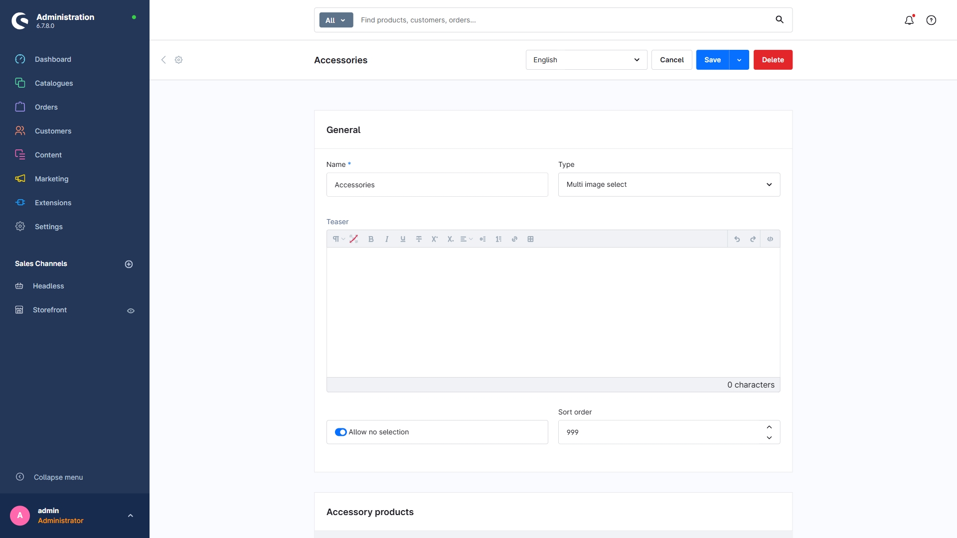 Zubehör Kategorien Detail